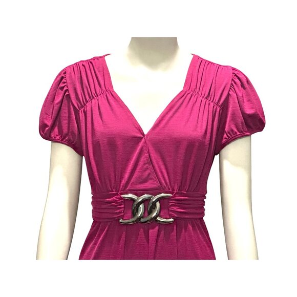 Wrapper XL Magenta Empire Waist Tunic Top Puff Sleeve Silver Buckle Y2K Glamcore - Picture 5 of 8